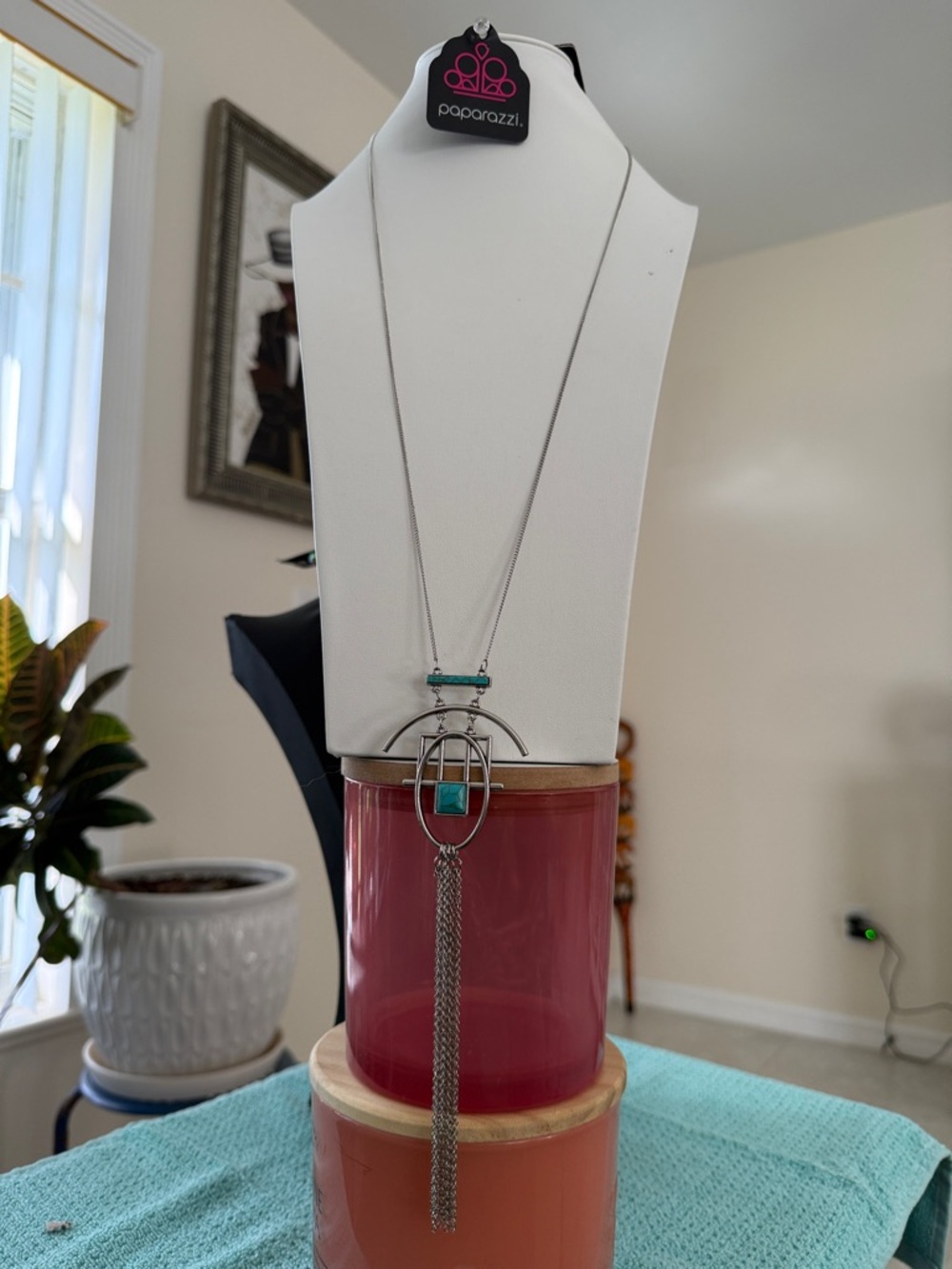 Paparazzi Silver-Tone Necklace with Teal Accents and Tassel